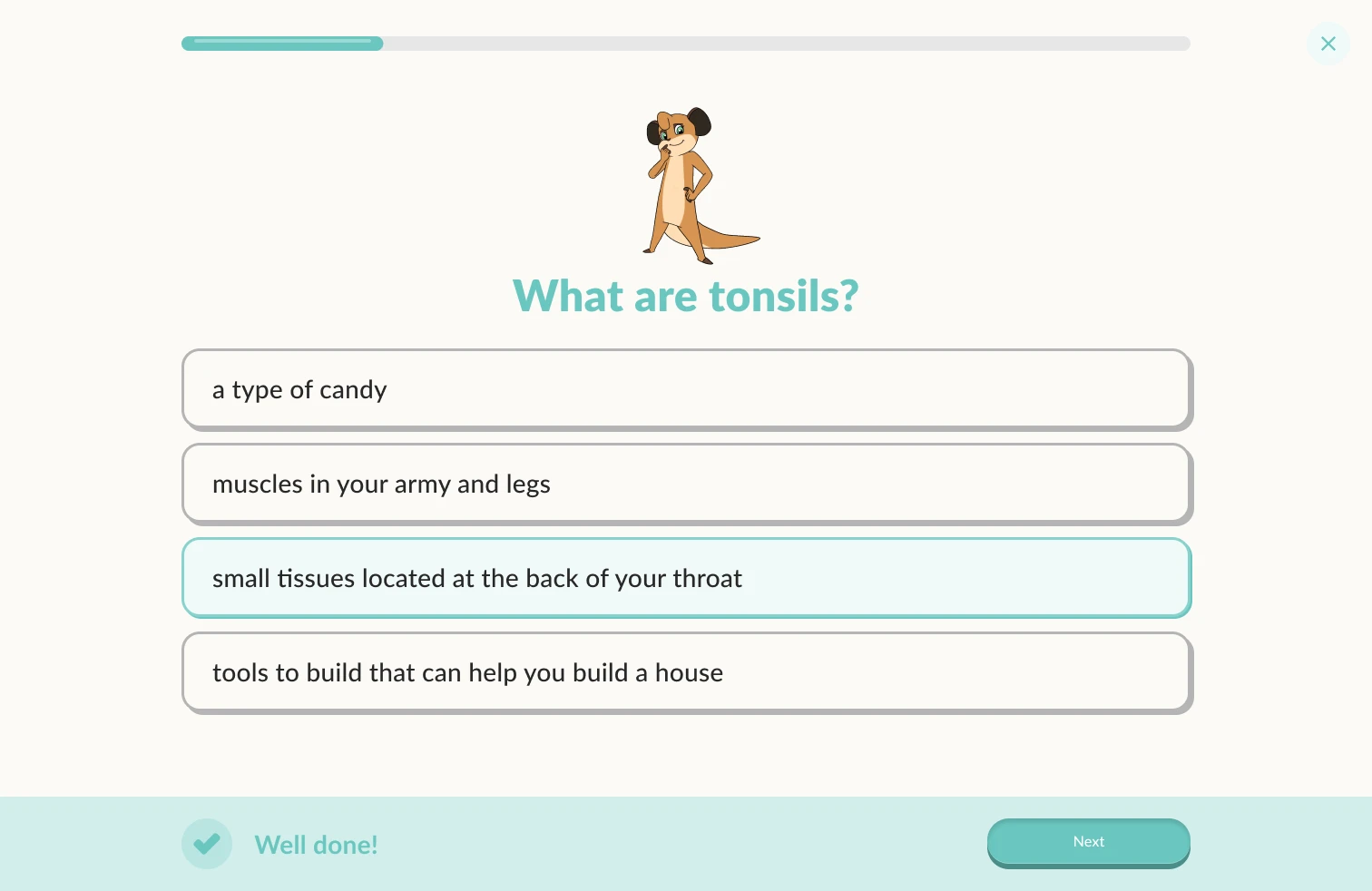 Interactive quiz screen in the Tiny Docs app
